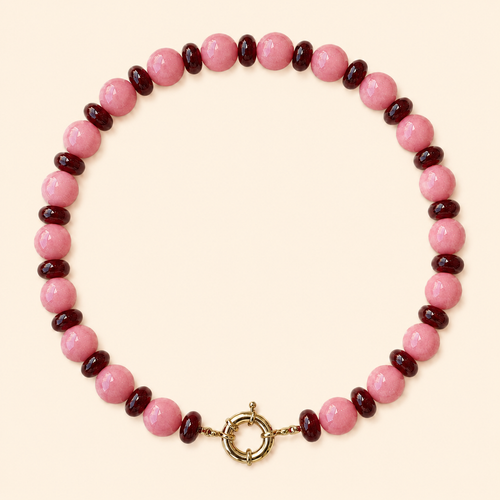 שרשרת Berry Kiss מאבני ג׳ייד ורודות ובורדו עם סוגר בציפוי זהב