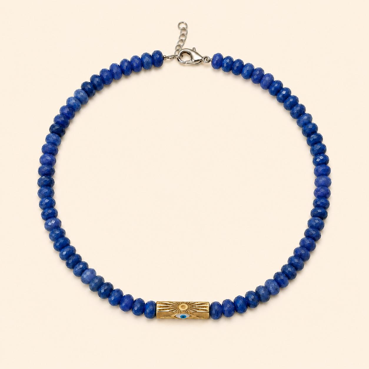 שרשרת Blue Guardian מאבני ג׳ייד כחולות עם תליון וסוגר בציפוי זהב