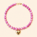 שרשרת BUBBLE LOVE מאבני ג׳ייד ורודות עם תליון לב וסוגר בציפוי זהב