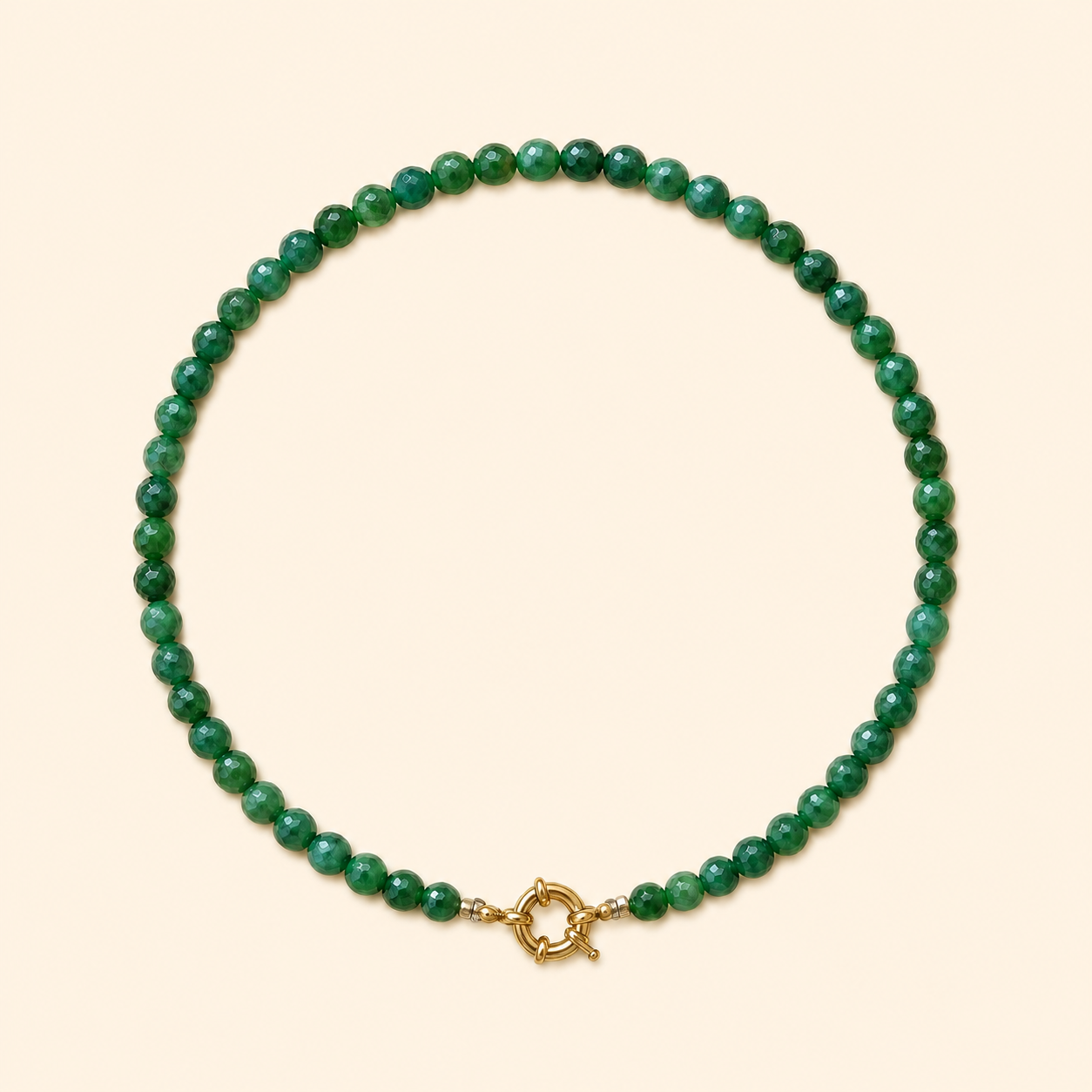 שרשרת Green Muse מאבני ג׳ייד ירוקות עם סוגר בציפוי זהב