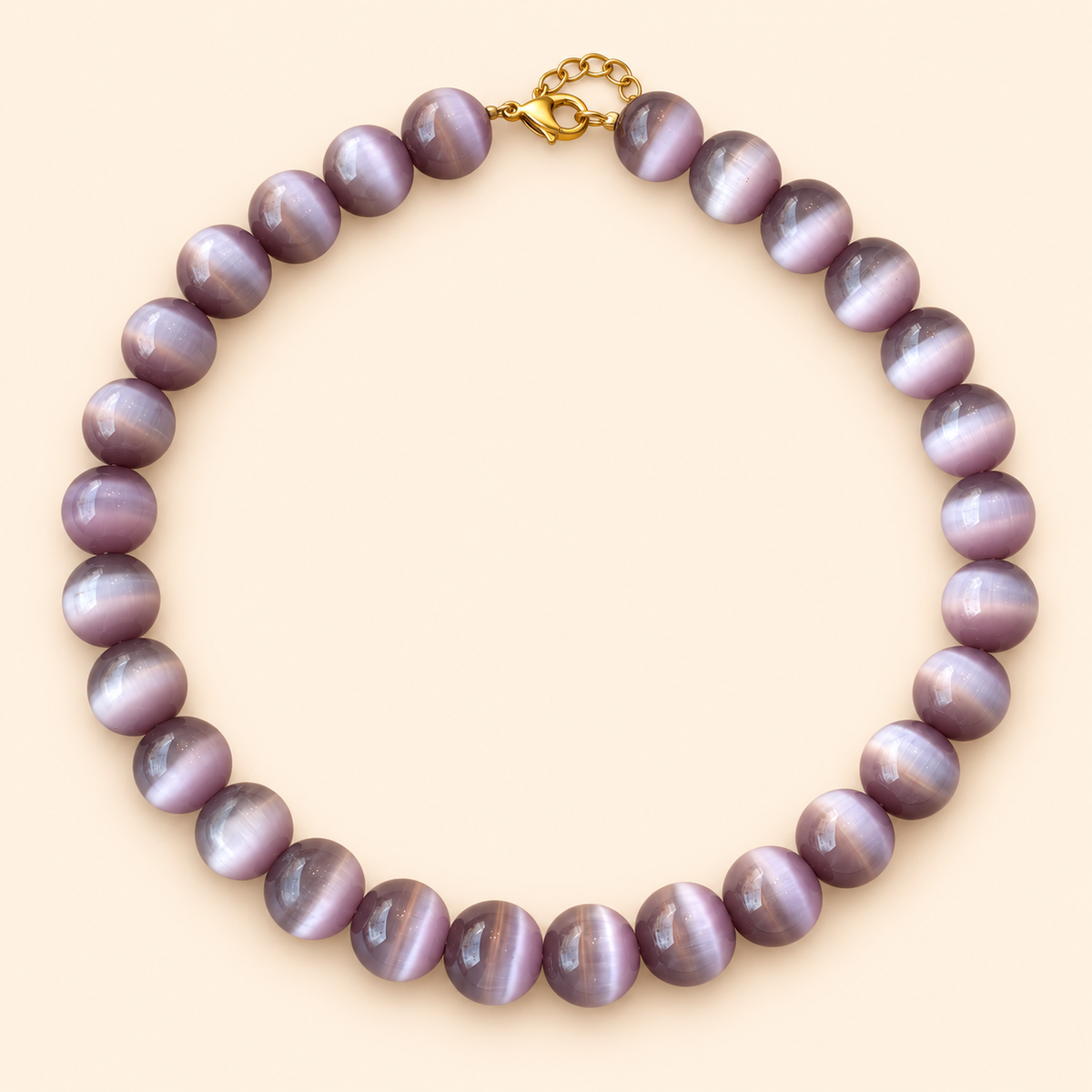 LILAC MOON Necklace — שרשרת אבני עין החתול סגולות על רקע שמנת