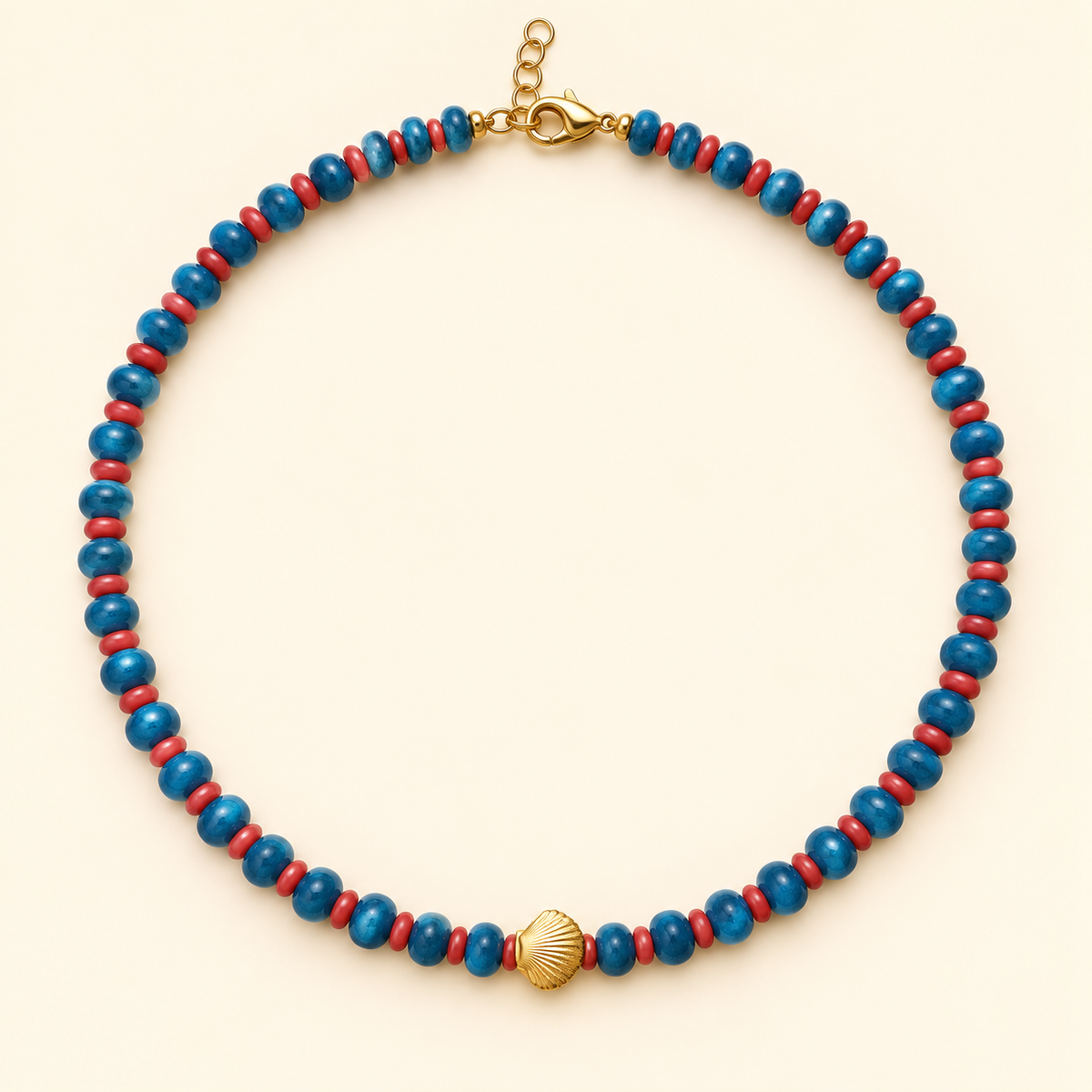OCEAN CORAL Necklace - שרשרת ג׳ייד וקורל עם תליון צדף