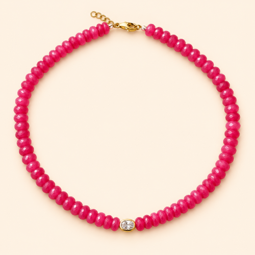 PINK SPARK Necklace — שרשרת אבני ג׳ייד ורודות עם תליון בציפוי זהב