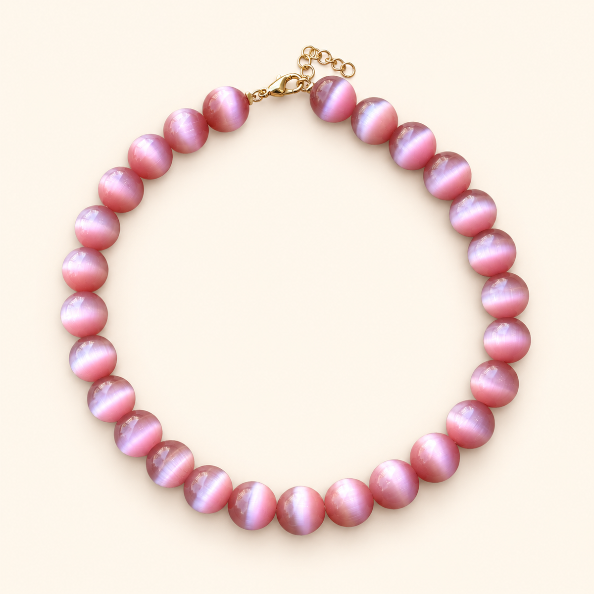 שרשרת ROSE HALO מאבני עין החתול ורודות