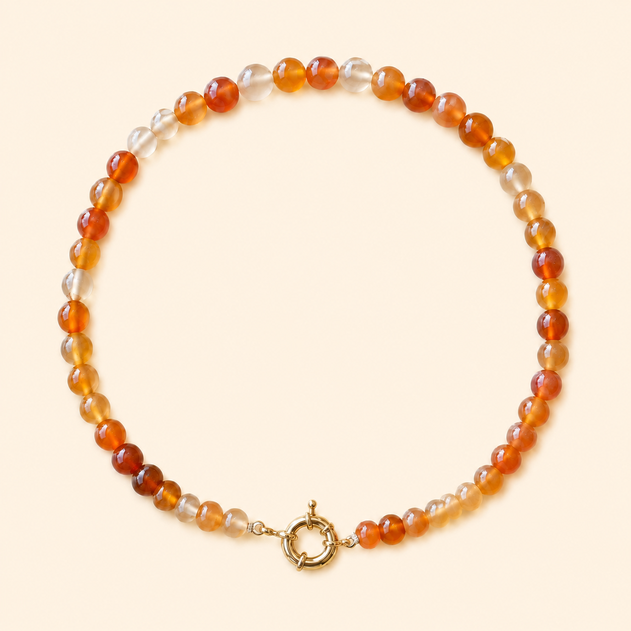 שרשרת Sunset Spice מאבני קרנליאן בגווני כתום וחום עם סוגר עגול בציפוי זהב
