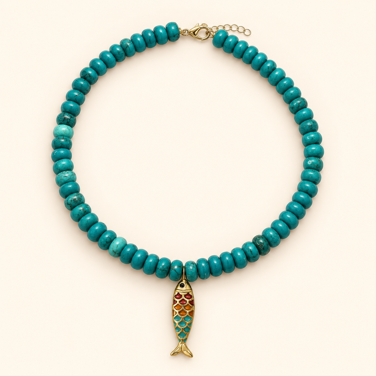 שרשרת TURQUOISE CATCH מאבני טורקיז עם תליון דג צבעוני